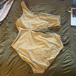 One-Shoulder Olive Green Swim Suit